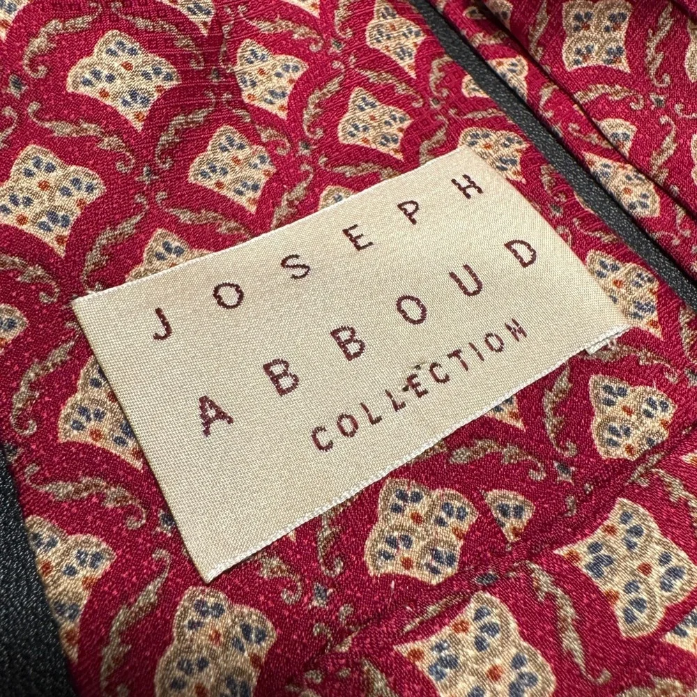 Joseph Abboud Collection Tie Red Gold Geometric Foulard Art Deco Silk‎ Vintage